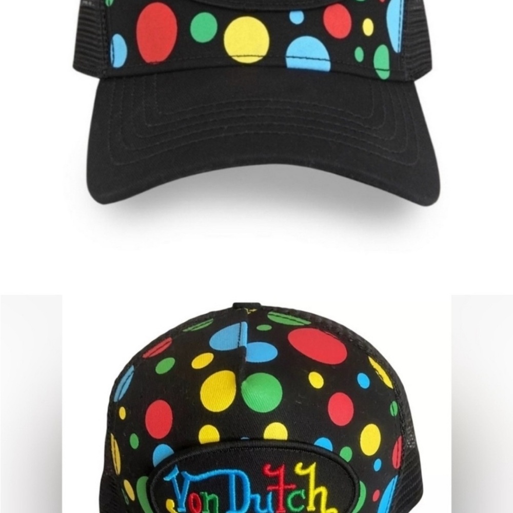 🔹️VON DUTCH🔹️ Black Polka Dot Trucker Hat/Snapback | NEW/NWT ♥️🖤💙💚💛